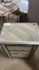 3 Drawer Mirror Bedside Chest, Silver Trim, 2 Handles missing, $399 RRP - Ex Display - 2