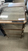 3 Drawer Bedside Chest, Antique Mirror Finish, Aged Brass Trim, Handles Missing, $449 RRP - Ex Display