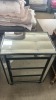 3 Drawer Bedside Chest, Mirror Finish, Black Trim Detail, Handles Missing, $399 RRP - Ex Display - 2