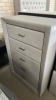 Lisbone 5 Drawer Highchest + Lisbone 2 Drawer Bedside Natural Linen Fabric, $999 RRP - Ex Display