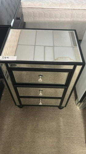 Disco 3 Drawer Bedside Chest Black / Mirror Finish, $349 RRP - Ex Display