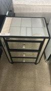Disco 3 Drawer Bedside Chest Black / Mirror Finish, $349 RRP - Ex Display