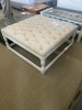 &lsquo;EMMA&rsquo; Coffee Table W/Button-Detail Upholstered Top, Natural Linen, Ivory Frame 1000X1000mm, $599 RRP - Ex Display - 2