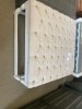 &lsquo;EMMA&rsquo; Coffee Table W/Button-Detail Upholstered Top, Natural Linen, Ivory Frame 1000X1000mm, $599 RRP - Ex Display - 3