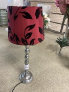 Table Lamp, Polished Silver Bad, Burgundy Shade, $99 RRP - Ex Display
