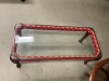 Italian Medusa Coffee Table, Walnut Timber/Glass Textile Trim Versace, Fabric Red RRP $999