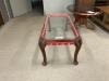 Italian Medusa Coffee Table, Walnut Timber/Glass Textile Trim Versace, Fabric Red RRP $999 - 2