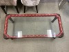 Italian Medusa Coffee Table, Walnut Timber/Glass Textile Trim Versace, Fabric Red RRP $999 - 2