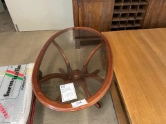 Oval Italian Coffee Table Walnut Timber/Glass RRP $899 - Ex Display