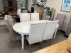 Hampton 7 Piece Dining Table - Timber Table and 6 Linen with Stud Chairs RRP $2999 - Ex Display - 2