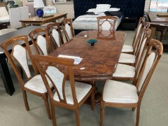 Sienna 11 Piece Italian Made Dining Suite 2000mm x 1000mm Off White Fabric/Brown Gloss Finish RRP $4999 - Ex Display
