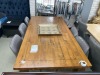 Hanson 7 Piece Dining, Solid Timber Table, Chairs - Brass Finish Mushroom DVC RRP $3499 - Ex Display