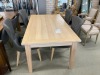 6ft Tassy Oak Dining Table Natural with 4 x Leather Chairs Quilted Charcoal Natural Timber RRP $2499 - Ex Display