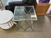 'Liana' Lamp Table, 600mm x 600mm Polished Silver, Glass Top - RRP $299 - Ex Display