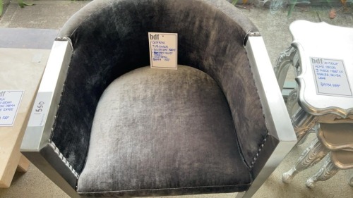 Caterina Tub Chair - Silver leaf Frame- Grey Velvet Fabric - Stud detail - RRP $899 - Ex Display