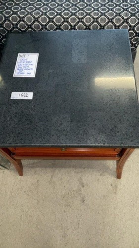 Cain Lamp Table 650mm x 650mm, Oak Stain, Black Granite Top - RRP $599 - Ex Display