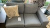 'Jasper' 2 Seater, Darek Grey Upholstery, Walnut Timber Arm Feature - RRP $1999 - Ex Display - 2