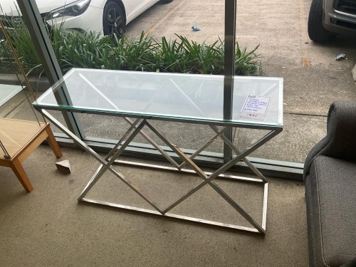 'Excess' Console Table, Polished Chrome, Glass Top 1200mm x 400mm - RRP $599