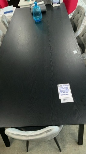 McCain 9 Piece Dining Suite, Chocolate Brown Stain, Grey Suede Look, Black Legs - RRP $3999 - Ex Display