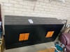 'Winslow' 4 Door Buffet, Black Satin Finish, Glass Top, Teak Feature Handles 1800mm RRP $2299 - Ex Display