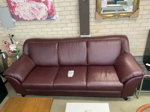 'Paddington' Australian Made, 3 Seater sofa, Burgundy Italian Leather, RRP $4999 - Ex Display