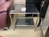 Messina Lamp Table, Satin Chrome Base, Grey Tinted Glass, 500mm x 500mm RRP $549 - Ex Display - 2