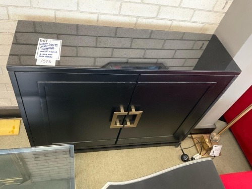 McCain Zara Tall Buffet, Glass Top - Black Satin Polyurethane Finish w Brass Handle 1200mm x 960mm - RRP $1399 - Ex Display