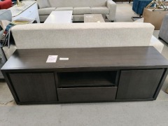 'Avenue' Low-Line TV Unit, 2 Door +Drawer, Tasmanian Oak, Dark Ghost Stain - Aust. Made - RRP $1899 - Ex Display