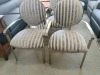 2 x 'Carol' Feature Chair w Arms, Polished Chrome, Grey Stripe Fabric - RRP $1198 - Ex Display