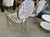 2 x 'Carol' Feature Chair w Arms, Polished Chrome, Grey Stripe Fabric - RRP $1198 - Ex Display - 3