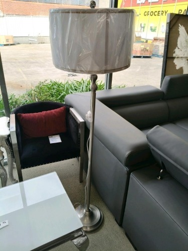 Floor Lamp, Silver Base, White Shade w Gold Accent - RRP $349 - Ex-Display