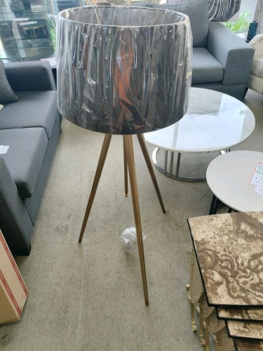 Silver Satin Floor Lamp and Shade, Brass finish Legs - RRP $349 - Ex Display