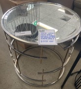 &lsquo;Paris&rsquo; 600mm lamp table Antique mirror top, polished/gold/chrome base - RRP $599 - Ex-Display