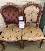 Classic Imported timber chairs- Frame:walnut/gold Upholstery:fabric brown/beige Set of 2 chairs - RRP $599 - Ex-Display