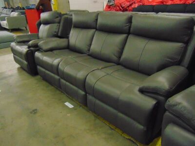HAILEBURY Electric Reclining Leather 3 SEATER + 2 x Reclining Single Seater * BLACK