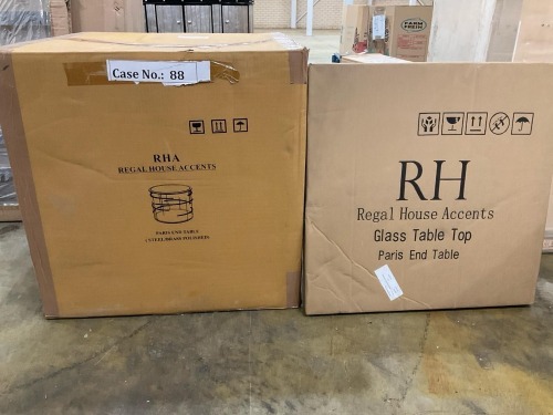 Regal House Paris End Table, Steel and Brass with Glass Top RRP $799
