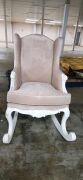 ORLANDO FEATURE ROCKING CHAIR,IVORY FRAME,LIGHT SAND SUEDE LOOK FABRIC - RRP $999 - Ex-Display