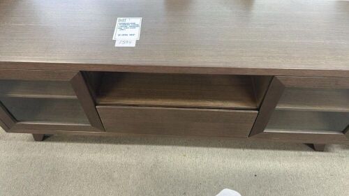 Australian Made TV Cabinet, 2 Doors + Drawer, Tasmanian Oak, Dark Ghost Stain - RRP $1999 - Ex Display