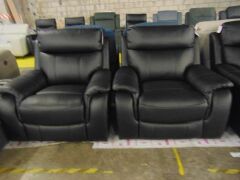 Sinclair Leather 3-Piece recliner Lounge Suite with two single seater recliners.* BLACK - 2