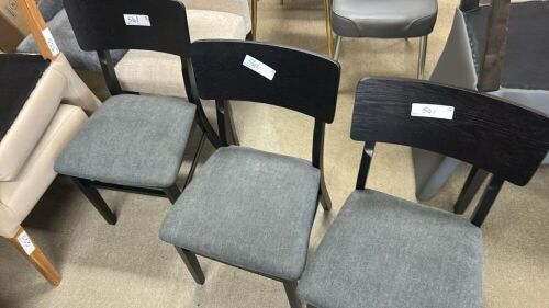 3x &lsquo;COLBY&rsquo; Dining Chair, Black Timber Legs + Back, Grey Upholstery, $199 RRP each - Ex Display