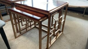 Regal House Tuscan Nest of Tables, Antique Gold with Teak Brown Top RRP $1199