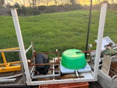 Lot Assorted Table Frames, Stands, IBC Frame, Dough Mixer (As Is), Slat Belt Conveyo