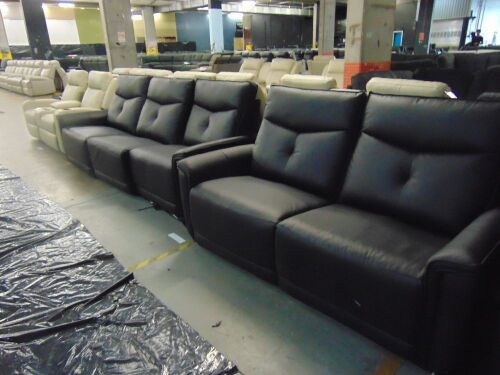 Encore Leather 3 Seater Recliner Sofa +Two Seater Recliner Sofa- Black