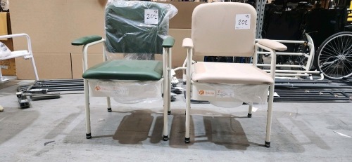 Bundle of 2 x Bedside Commode's Deluxe Padded - Slate Green and White - Approx RRP $799