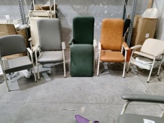 Bundle of Assorted Day Chairs and Bedside Commode with Missing Parts