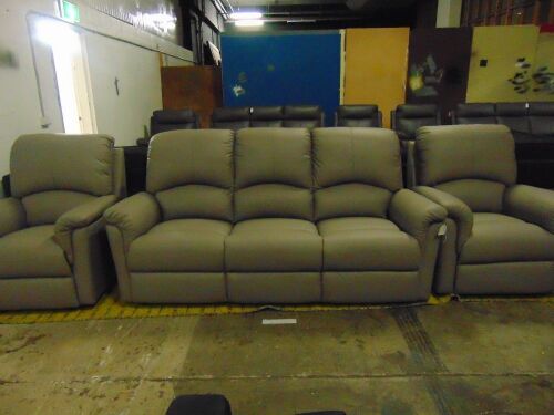 Dove 3 Seater Leather Recliner Lounge With Two Single Seater Recliners - Villa Lth
