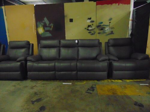 Hailebury Leather 3 Seater Recliner Lounge + 2 Single Seater Recliners - Graph (Sp)