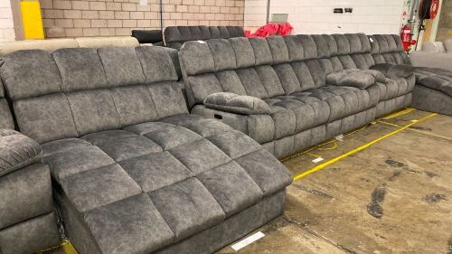 AXEL Fabric Lounge with Chaise and Single Chair - GUN with built in electric recliner