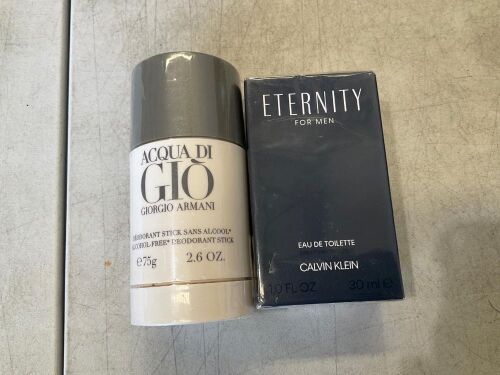 Bundle of Mens Cologne 1xCalvin Klein Eternity for Men Eau De Toilette 30ml & 1x Giorgio Armani Acqua Di Gio For Men Deodorant Stick 75g