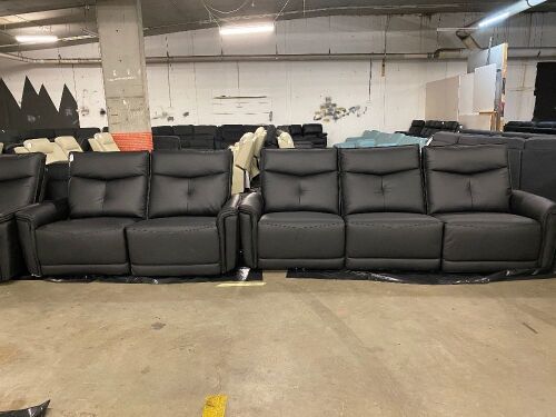 Encore Leather 3 Seater Recliner Sofa +Two Seater Recliner Sofa - Black